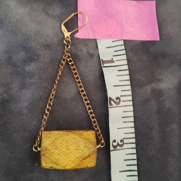 handmade | yellow faux snake skin geometric drop earrings - Picture 4 of 4